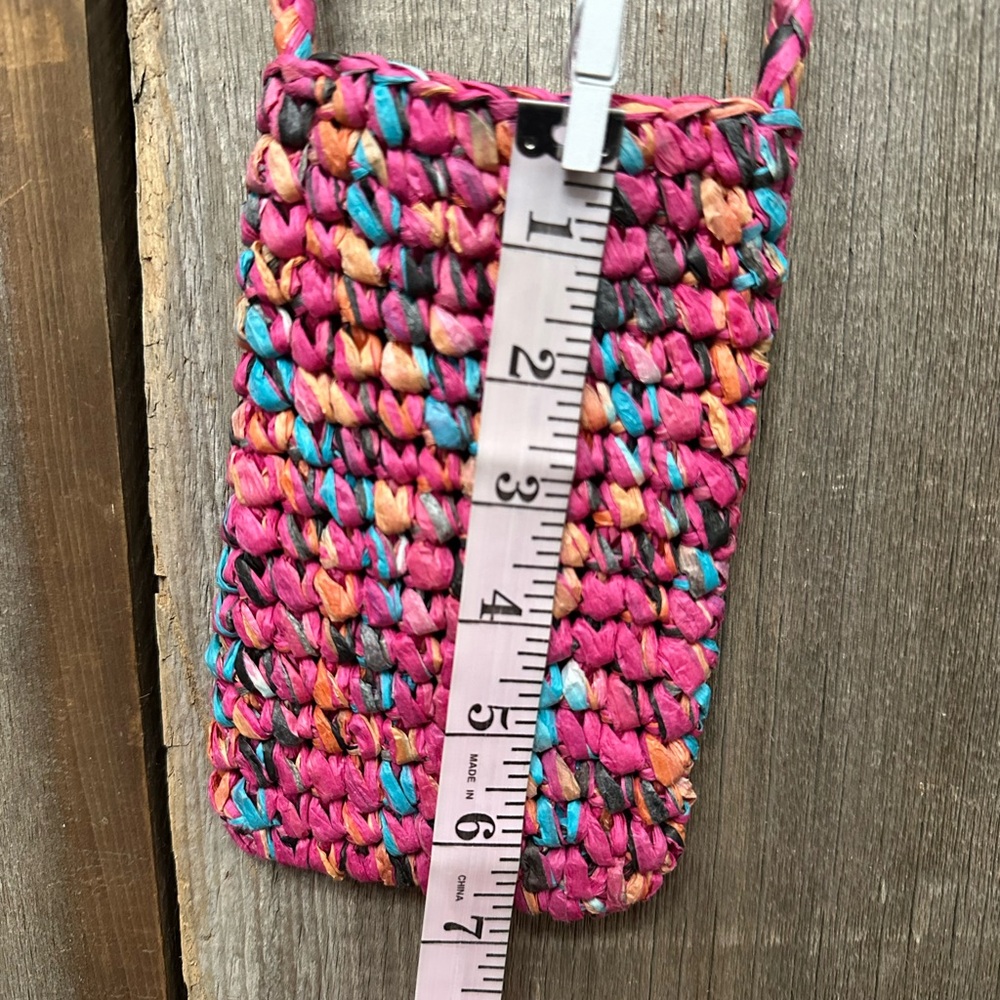 NWOT Old Navy Straw-Paper Crochet Crossbody Bag in Pink Multicolor - Picture 9 of 13